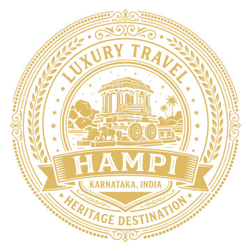 Hampi India Stone Chariot vintage luxury travel emblem vector illustration