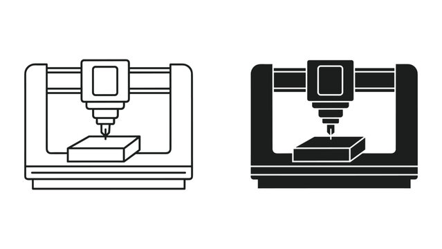 3d printer icon with black and white line art on white background