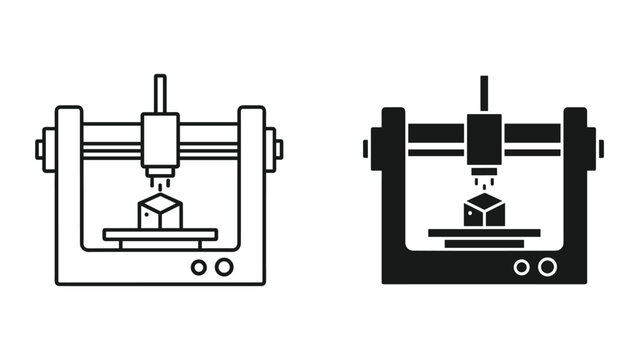 3d printer icon with black and white line art on white background