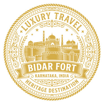 Bidar Fort Karnataka gold vintage emblem travel logo vector illustration
