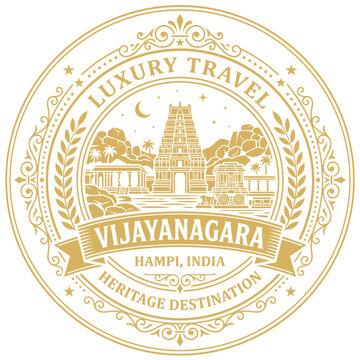 Luxury Travel Badge Featuring Hampi Ancient Temple Architecture Vector Illustration