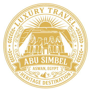 Gold Abu Simbel Egypt luxury travel emblem vector illustration
