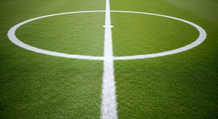 Fototapeta premium Soccer football field corner circle marking on green grass pitch