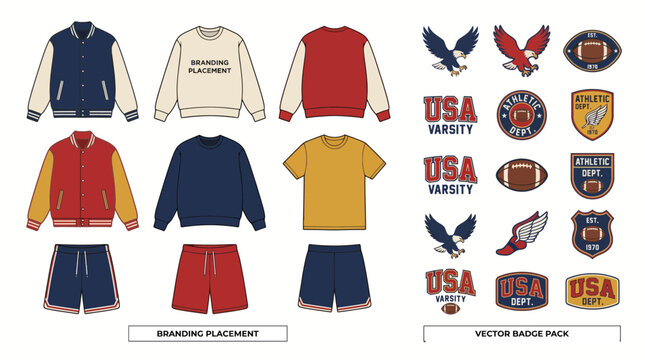 Varsity Sportswear Templates with Collegiate Apparel Badge Pack
