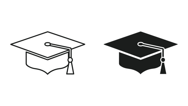 Graduation cap icons in line and solid styles for education