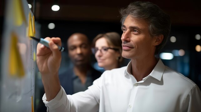 Multicultural group of GDPR compliance consultants reviews anonymized data flow diagrams pinned to a glass conference room wall, one consultant circles a data minimization gap with a marker, ideal