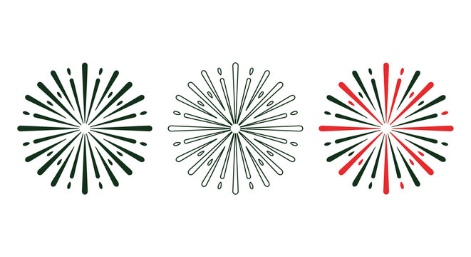 firework bursts line art illustrations on white background