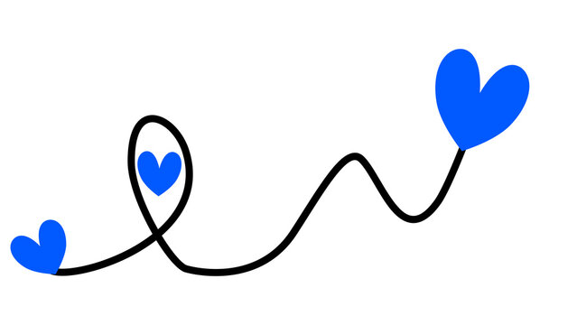Ilustraci&oacute;n de una linea negra con  varios corazones de color azul   en un fondo  transparente