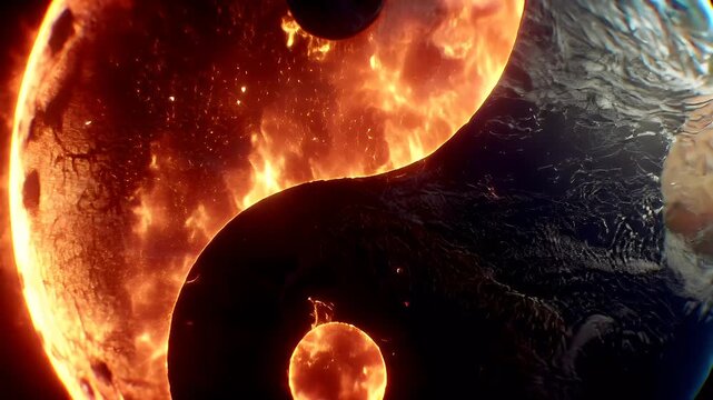 Yin Yang, Chinese philosophy, harmony, balance, Taoism. A vivid depiction of a celestial body, resembling a planet, is depicted in a yinyang symbol.