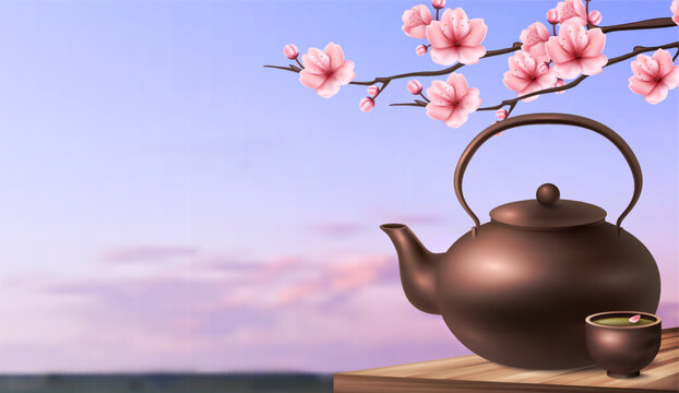 Japanese Tea and Sakura Background