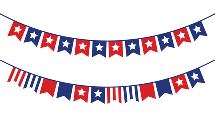 Obraz premium USA Patriotic Bunting Flags with Stars and Stripes Vector Illustration for 4th of July Independence Day, Memorial Day, and American Holiday Decoration.