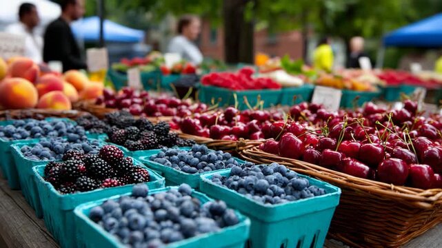 Fresh berries on display at farmers market