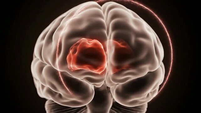 3D Rendered Visual of Human Brain Highlighting the Insular Cortex with Glowing Elements for Neurological and Cognitive Studies