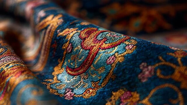 Luxury blue fabric with gold floral embroidery