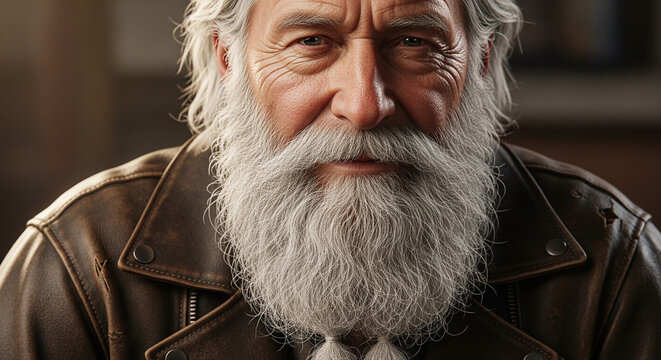 Old man with beard and leather jacket