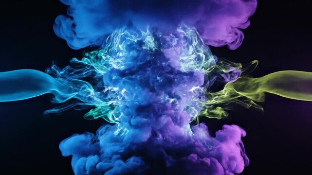 Asap Abstrak Biru Ungu. Gambar menampilkan kepulan asap abstrak berwarna biru dan ungu yang menyatu di tengah latar belakang gelap, menciptakan kesan modern, dramatis, dan futuristik yang cocok untuk 