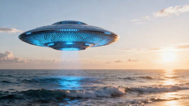 UFO over ocean at sunset