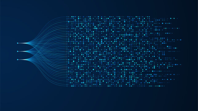 Big data visualization. Social network, financial analysis of complex databases. Data mining. Vector technology background. Information analytics concept.