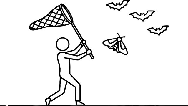 Person Catching Moths and Bats with Handheld Net