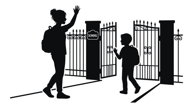 mother and son at school gate silhouette