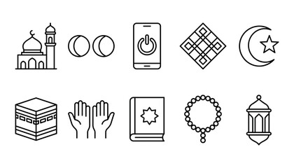 Islamic cultural icons in clean line art style for religious and cultural themes © Lupna