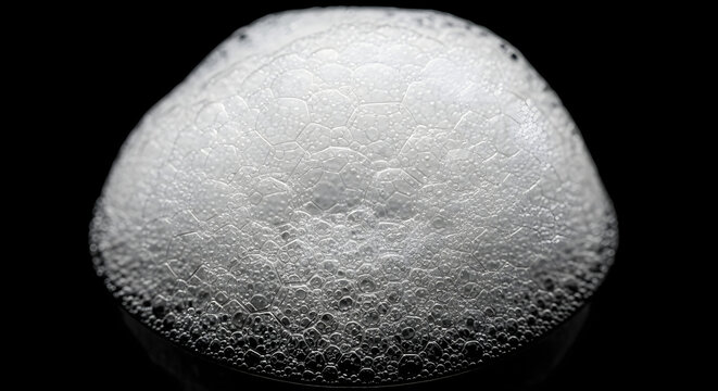 White soap foam bubbles on black background