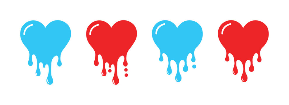 Dripping Heart Icon Set Flat Vector Love Symbol Collection