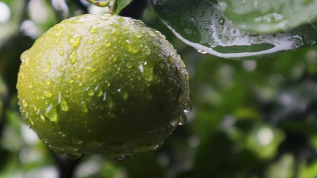 lime on a tree when rain