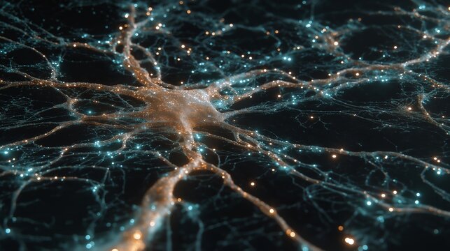 Psilocybin default mode network disruption illustrated as a fragmented connectivity web, bright nodes disconnecting and reconnecting in teal and amber against a dark field, ideal for psychedelic
