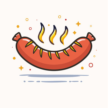 Cartoon Sausage with Steam and Sparkles