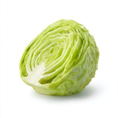 Fototapeta premium Fresh Green Cabbage Head with Layers, Isolated on White Background for Culinary and Healthy Eating Concepts