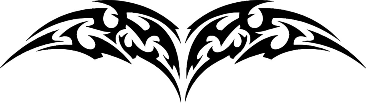 Black tribal wing tattoo art in symmetrical design