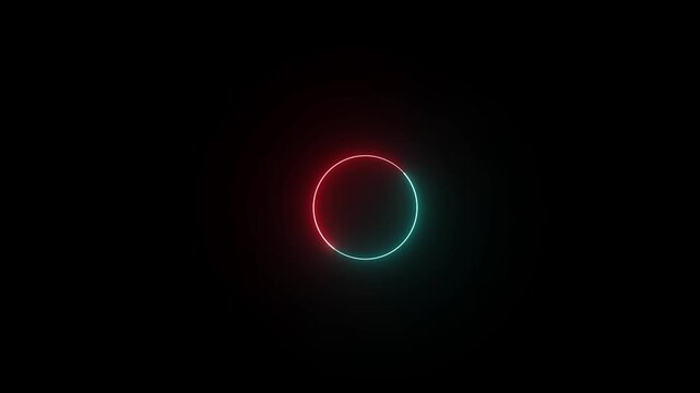 Round circle picture frame with two tone neon color shade motion graphic on  red and blue light moving for overlay element. Empty space in middle  4K footage video effect seamless loop