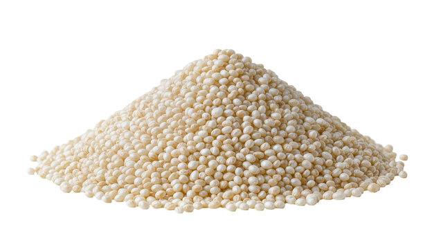 Pile of small white quinoa seeds, isolated on transparent background
