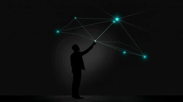 Digital Human Interaction Silhouette Touching Connected Light Nodes