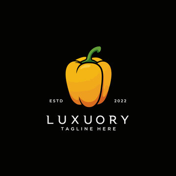 Yellow Bell Pepper Logo Design with ESTD 2022 and Luxury Tagline on Black Background