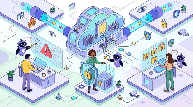 Professional IT specialist utilizing advanced artificial intelligence algorithms for proactive cyberthreat detection, ensuring cloud network security and private data encryption protection.