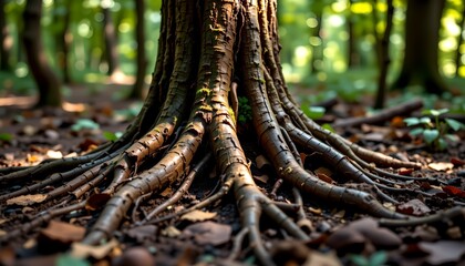 Fototapeta premium A forest floor with an ancient tree at its center