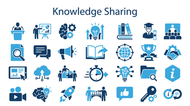 Knowledge Sharing and Collaboration Icons Representing Education Business Development and Teamwork Ideas