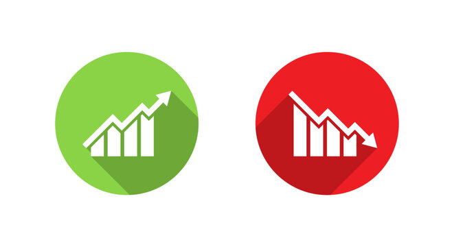 Increase decrease graph icon with long shadow. Business analytics symbol
