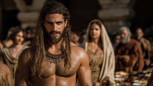Samson stands among the Philistines at a feast, showing how desire and compromise can pull even the strong away from God&rsquo;s path and lead toward hidden downfall
