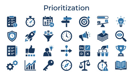 Fototapeta premium Prioritization strategy concepts and business planning icons set for effective decision making and task management