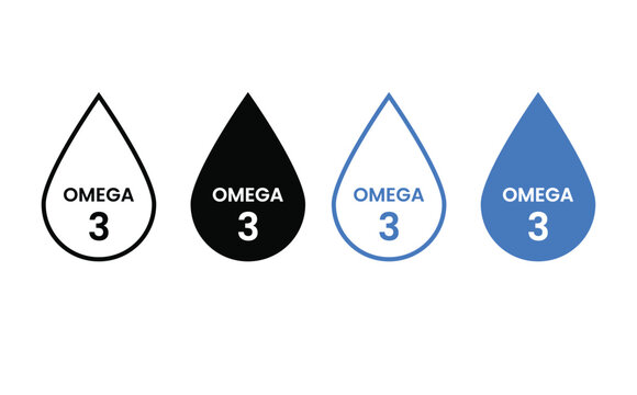 omega 3 icon set.  essential fish oil in cosmetic serum. Natural fish oil. brain function and overall wellness sign. fatty acid diet supplement skincare product symbol 