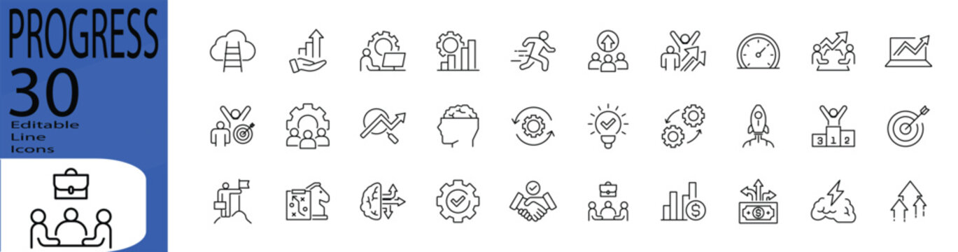 Progress line editable icon set. Editable stroke. Vector illustration.