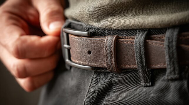 Man Adjusting Leather Belt