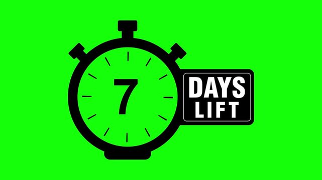 14 Days Left Countdown 2D Animation | Green Screen Timer Effect HD. 14 Days to go, motion graphic with running numbers counting days, black text Transparent video alpha channel. 14 to 0 second count
