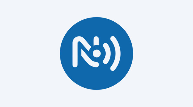 Blue logo with white symbol.