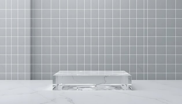 A clear glass or crystal rectangular prism object on a white surface.