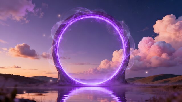 Mystical portal over serene lake
