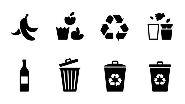 Black and white vector icons of beer mugs and glassware for bartending and drinking Vector